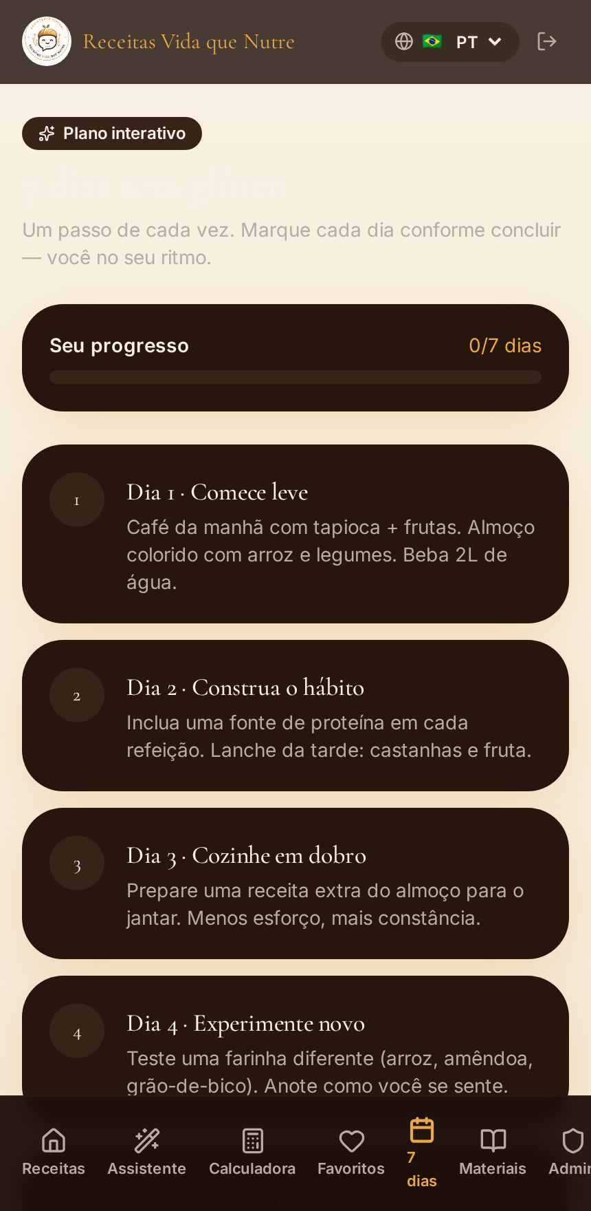 Plano de 7 dias e progresso